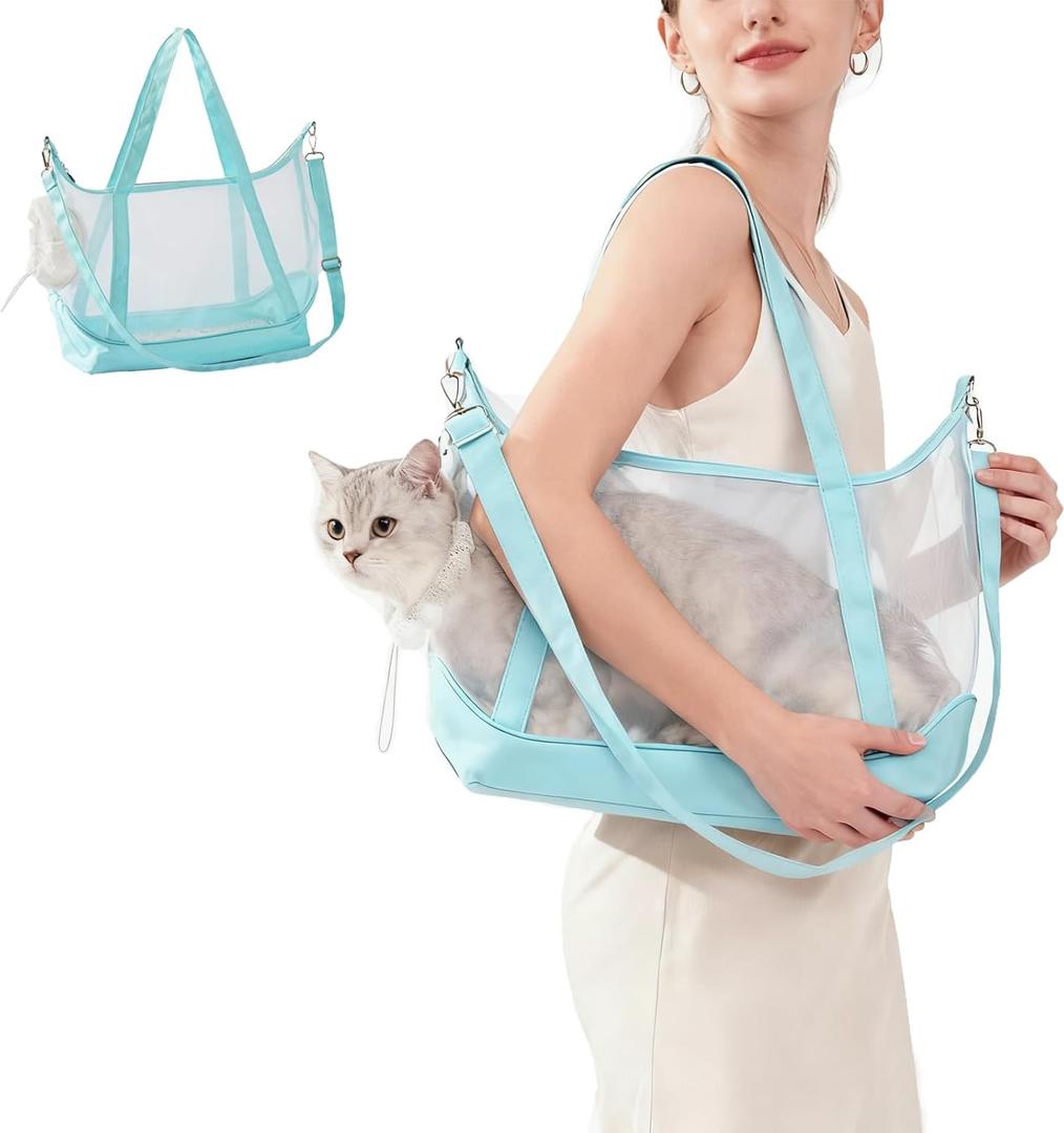 Visible Comfort Cat Sling Carrier for Small Cats 3-8lb,Mesh Dog Sling for Small Dogs and Cats-Light & Breathable Cat Carrier Pouch,Soft Puppy Purse with Adjustable Shoulder Strap(Mint Green)
