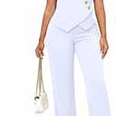 Ophestin Pant Suits for Women Dressy Business 2 Piece Sets Sleeveless Blazer Vest Set for Work (X-Large, White)