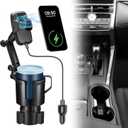 This Hill Cup Holder Phone Charger, 15W Fast Charging Auto Clamping, Phone Holder for Cup Holder Charger with Adjustable Base & 360 Rotation Compatible for All Smartphones(with Car Adapter)