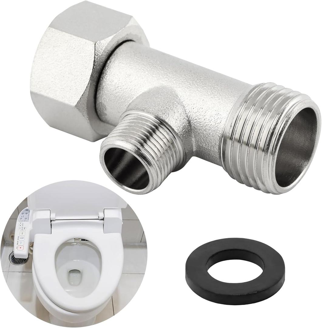 Bidet T Adapter, 3 Way Adapter or Tee Connector (Thread Size 1/2 x 1/2 x 9/16), Bidet Attachment for Toilet (1/2inch)