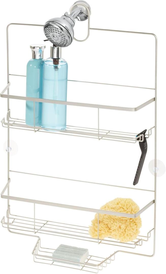 iDesign Everett Wide Metal Hanging Shower Caddy, Bath Organizer Holds Shampoo, Razors, Conditioner, Soap, 15.5" x 4.14" x 25.21", Satin