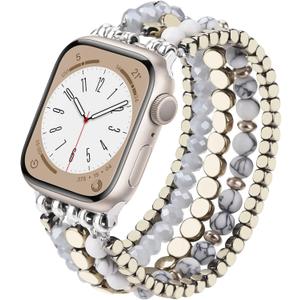 VISOOM Beaded Boho Bracelet Compatible for Apple Watch Band 40mm/38mm/41mm Series 9 8 7 SE Women Fashion Cute Handmade Crystal Beads Stretchy Watch Strap for iWatch Bands Series 6/5/4/3/2/1 (Gold)