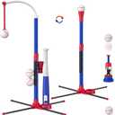 HYES 3-in-1 Baseball Set for Kids 3-5 - Tee Ball Stand, Hanging Tee, Ball Launcher and 6 Softballs - Adjustable Height, Indoor/Outdoor Sport Gifts for Boys Girls, Blue