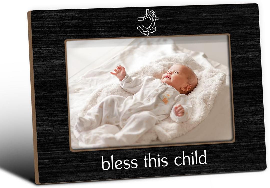Bless This Child Picture Frames, Baptism Picture Frame, Tabletop Photo Frame For Christening Gifts for Godchild Boys Girls, Religious Gift From Godparents, Home Table Decorative Supplies-06