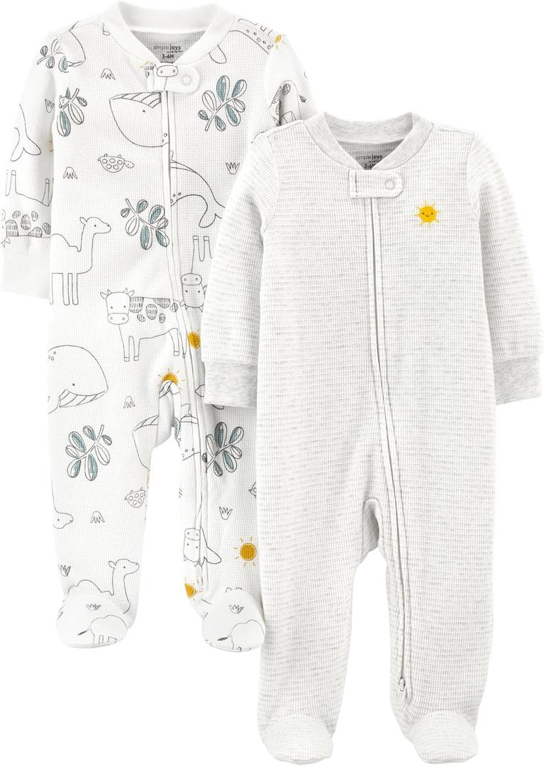 Simple Joys by Carter's unisex-baby 2-way Zip Thermal Footed Sleep and Play, Pack of 2 (6-9 Months)