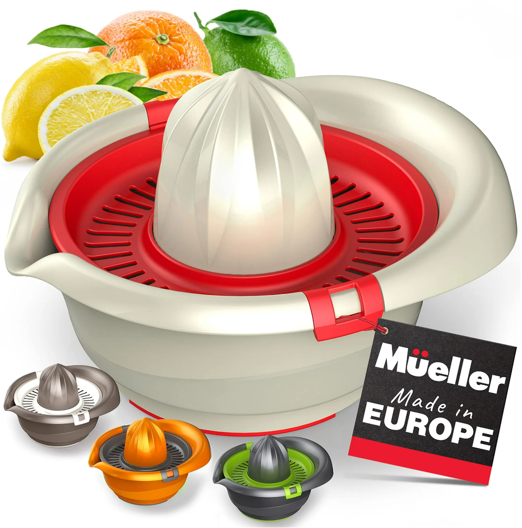 Mueller Citrus Lemon Orange Juicer, Hand Squeezer Rotation Press, Manual Juicer with Easy Pour Spout, European Made, Dishwasher Safe, Mocha