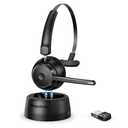 Mopchnic Bluetooth Headset, Wireless Headphone with AI Noise-Canceling Microphone for Computer, On Ear Bluetooth Headset with USB Dongle for Office Call Center Skype Zoom Meeting Online Class (Black)