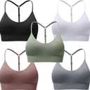 Women's Sports Bras Adjustable Y Back Spaghetti Strap Racerback Padded Wireless Yoga Workout Tops (Medium, Black White Grey Green Brown 5 Pack)