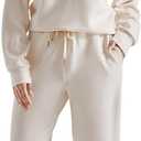 SUUKSESS Women Modal Fall 2 piece outfits Oversized Sweatshirt Wide Leg Pants (Medium, Apricot)