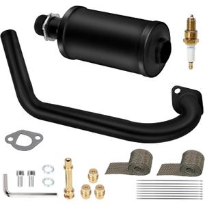 HIAORS Racing Exhaust Pipe Muffler Main Jet Kit for Predator 212cc 196cc 224cc 6.5hp Coleman CT200U BT200X CT200U-EX Mini Bike KT196 Go Kart Baja Warrior MB165 MB200 Performance Parts with Heat Shield (Black)