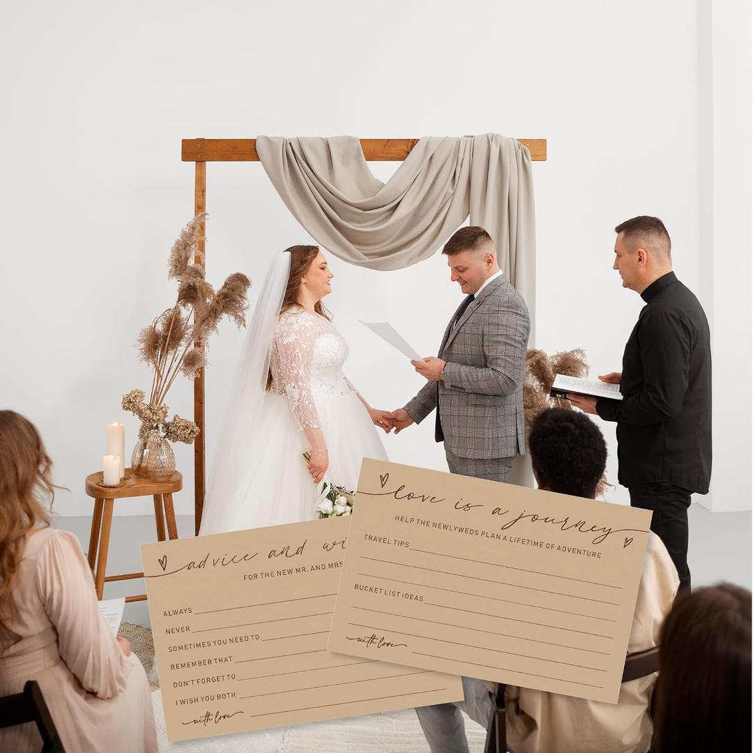 Advice And Wishes Card Set For The New Couples Mr And Mrs, 15 Wedding Advice Cards And 15 Journey Idea Cards For Bride, Groom, Newlyweds, Wedding Decorations，Bridal Shower Party(4X6 Inches Brown)-A03