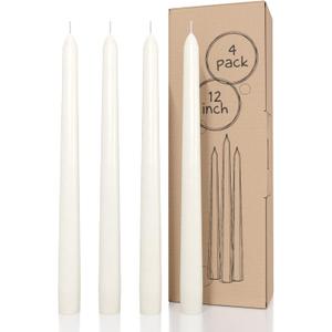 CANDWAX Ivory Taper Candles 12 inch Dripless - Set of 4 Tapered Candles - Smokeless and Unscented Candlesticks Long Burning
