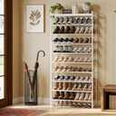 10 Tier Shoe Rack Organizer for 40-50 Pairs, Tall Metal Shoe Storage Shelf with Wood Top, Adjustable Boot Space, Narrow Design for Entryway Closet,White
