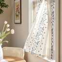 jinchan Winslow Linen Curtains 54 Inch Length Small Window Curtains Embroidered Bordered Floral Drapes Light Filtering for Bathroom Laundry Room Kitchen Farmhouse Decor Blue on Beige 2 Panels