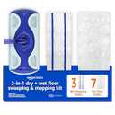 Amazon Basics Wet & Dry Sweeper Kit, 1 Sweeper Handle, 7 Heavy Duty Dry Floor Cloths, 3 Wet Floor Cloths, Pack of 1
