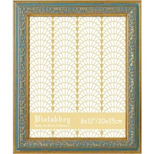 VIOLABBEY 8x10 Picture Frame Blue, Vintage Photo Frames Ornate without Mat for Tabletop or Wall Hanging