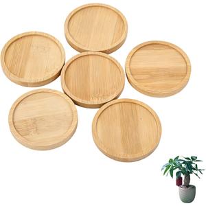6Pcs Round Bamboo Plant Saucers Plant Saucers for Indoors, Plant Trays for Pots & Flower Pot Saucers | Round Bamboo Tray for Tabletop Protection, DIY Resin Coasters & Home Decoration