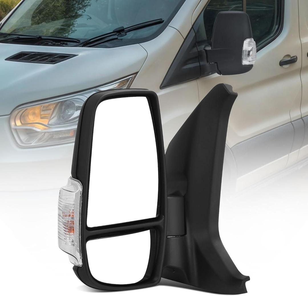 YITAMOTOR Door Mirror Left Driver Side Mirror Compatible with 2015 2016 2017 2018 2019 2020 2021 Ford Transit 150 250 350 350 HD, Power Heated Manual Folding with LED Turn Signal Light Black