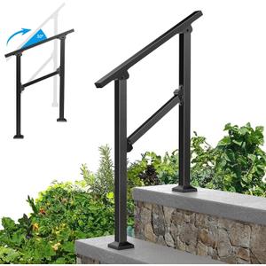 Outdoor Metal Handrails for Steps Exterior Stair Railing for Concrete Steps, Porch, Adjustable, Easy to Install, 2 Step