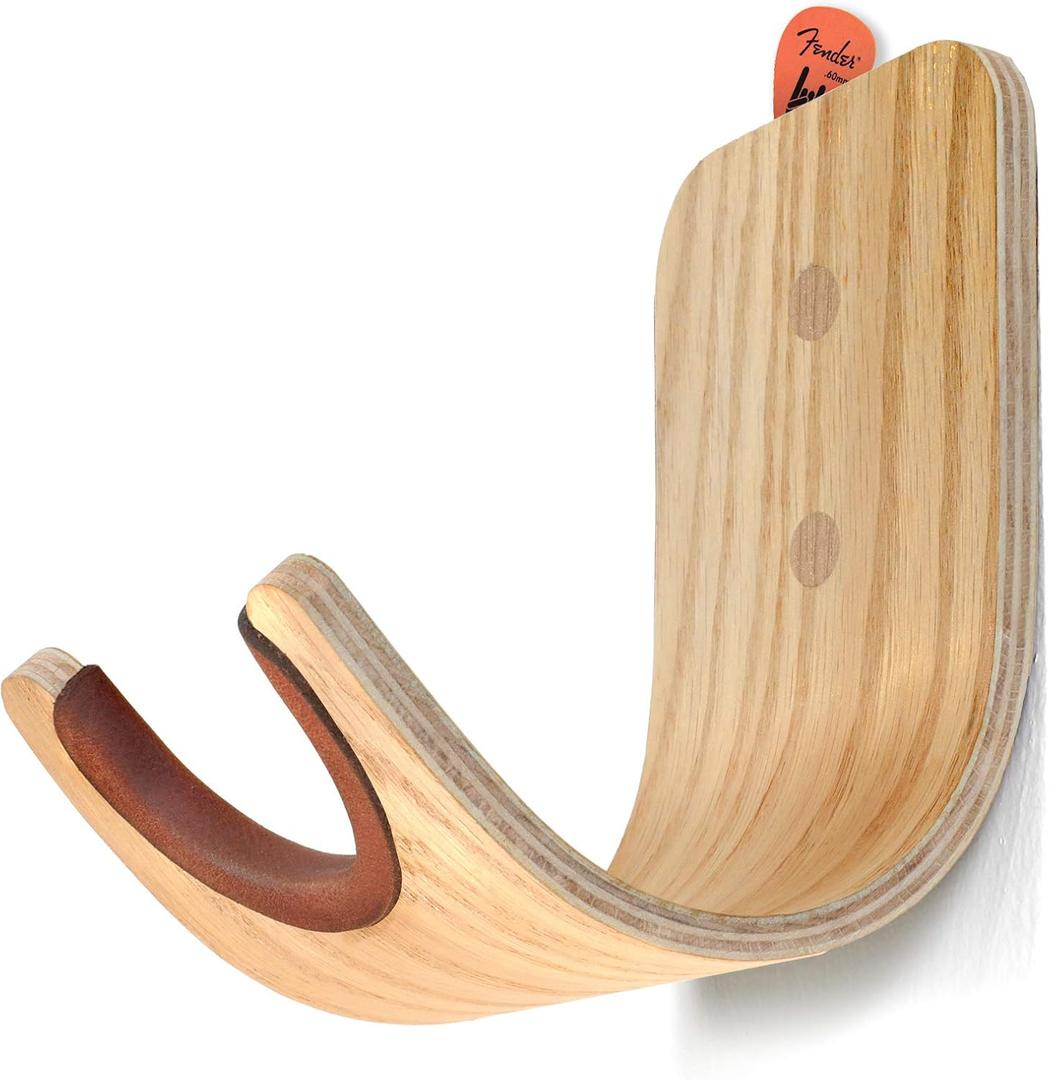 Plywood Guitar Wall Mount Holder with Pick Slot on top, Modern and Unique Design Guitar Hanger for Bass Acoustic Electric Guitars Ukulele Folk Violin Mandolin Banjo Skateboard Stand (Oak)