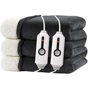 RALYSUN Electric Heated Blanket King Size 90"x100"  DualSided with Microplush & Sherpa Fabric, 4 Heat Settings & 10 Hours Auto Off, Dual Controller, Machine Washable  Iron Gray