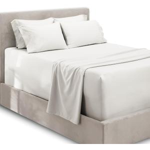 Hearth & Harbor 6Pc King Size Bed Linen Set - Extra Deep Pocket Sheets 18-24 Inches - Microfiber Sheets - White