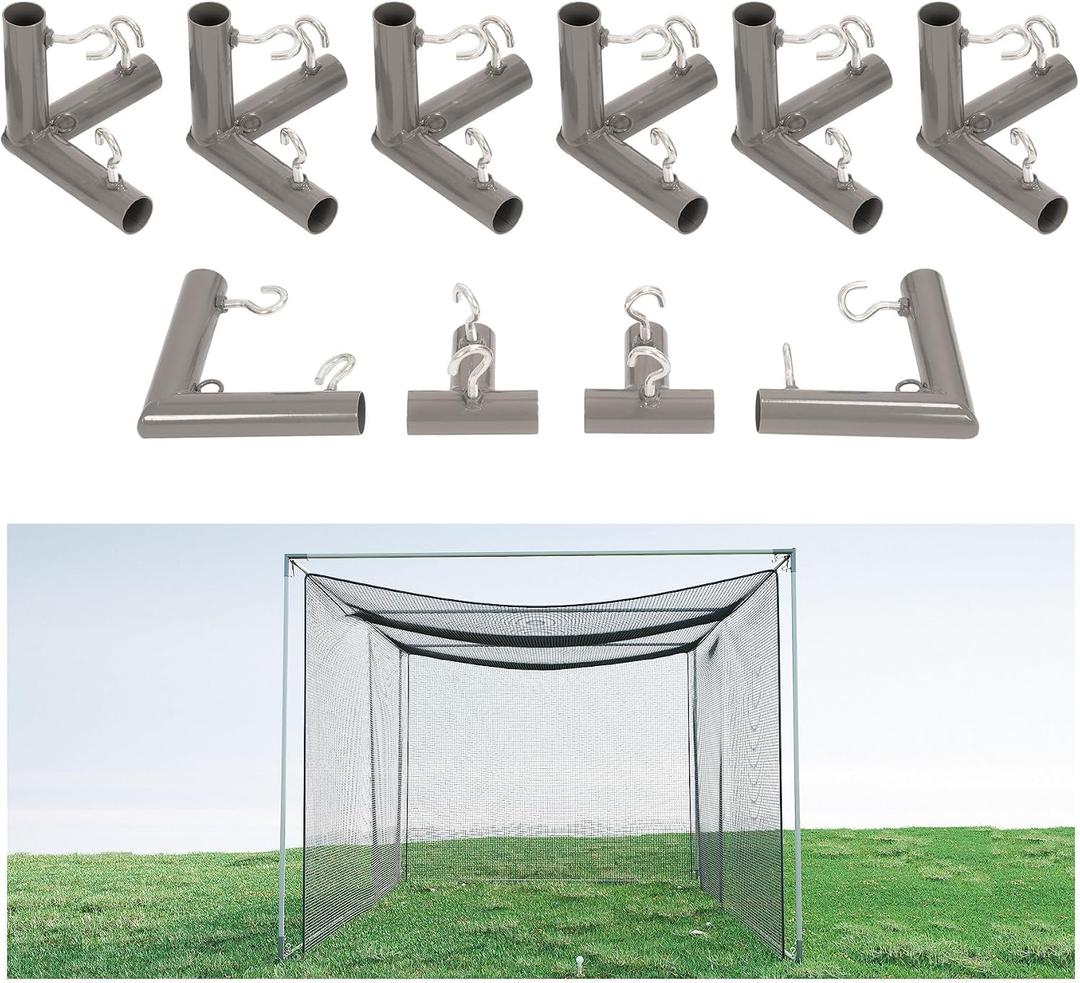 Golf Frame 1-3/8 in Corner Kit Triple Corner Bracket Powder Coated 10 Piece Kit Canopy Fittings with Threaded Eye-Bolts for Golf Practice Cage Nets, Backyard, Indoor, Outdoor, Home Gray Color