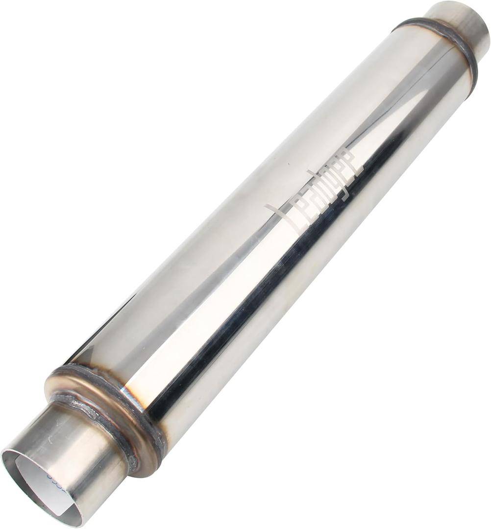 2.5" Inlet/Outlet Exhaust Muffler 2 1/2" Resonator Muffler 3.5" Round 18" Body Length 22" Overall Length Stainless Moderate Sound Universal Exhaust Resonator (Pack of 1)