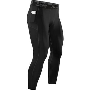 Runhit Mens Compression Pants Running Tights Pockets Sports Leggings Spandex Workout Cycling Athletic Thermal Black Large