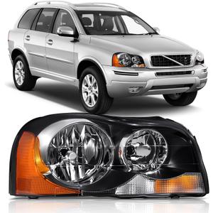 Headlights Assembly Pair for 2003-2014 Volvo XC90 Halogen Headlamps Head Lights Replacement Passenger Side, NOT Including Bulbs Black Housing with Clear Reflector