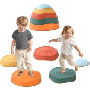 Balance Stepping Stones for Kids 5pcs Non-Slip River Stones Obstacle Course Play Indoor and Outdoor Coordination Game Sensory Toys Toddler Ages 3 4 5 6 7 8+ (Classic)