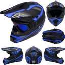 Adult Off-Road Motorcycle Helmet, Dot Approved Full Face Helmet, Equipped with Sun Visor and Detachable Inner Liner, Fashionable and Lightweight Design. (Blue, Small)