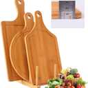 Bamboo Cutting Board Set 3PCS,Meat Chopping Boards,Pizza Peel Paddle with Handle for Homemade Baking Pizza Bread Cake Fruit Vegetables (3PCS Set- Board)