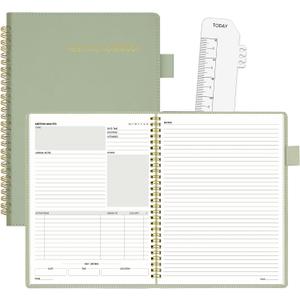 SUNEE Half Meeting Half Note - 7.5"x10" Professional Notebooks for Work - 160 Pages, B5 Size Project Planner, Spiral Meeting Agenda Organizer for Women Men, Note Taking,Office with Vegan Leather Cover