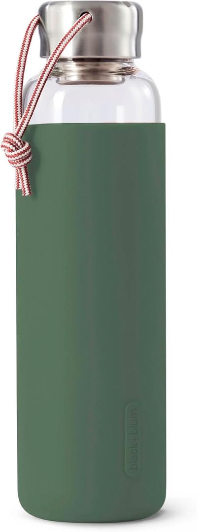 Travel Glass Water Bottle | Lightweight, Leak Proof Flask w/ Protective Sleeve & Stainless Steel Lid | Hot or Cold Drinks for Travel, Office & School for All Ages | Olive, 
20 oz / 600 ml