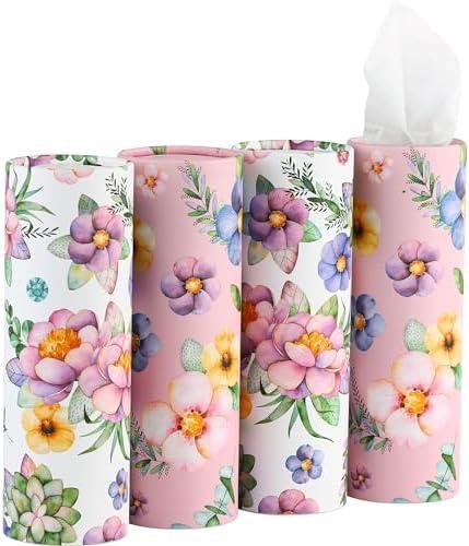 150 Sheets Car Tissues Holder with Facial Tissues 3-ply Travel Tissue Tubes Only 3PK Tissues Box Container Perfect Fit for Car Cup Holder Cylinder (Pink)