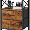 Huuger Night Stand with Charger Station, 2 Drawer Nightstand with Open Shelf, Bed Side Table with USB-C Port, End Table, Compact Size for Small Spaces, X Shaped Side Rail, Rustic Brown