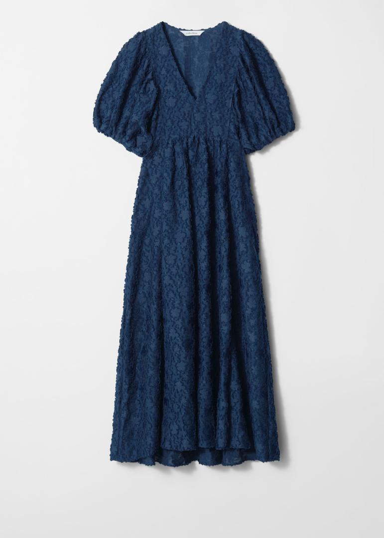 SHINNYVERSE Long Puff Sleeve Maxi Dress in navy blue Small