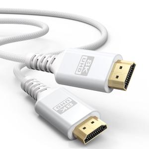8K White HDMI Cable 15 FT, 48Gbps Ultra High Speed Long HDMI 2.1 Cable eARC Braided HDMI Cord with 8K@60Hz, 4K@120Hz, HDR10+, Dolby, 3D, HDCP2.3 for Laptop/Monitor/HDTV/Soundbar/Blu-ray/PS5/Xbox