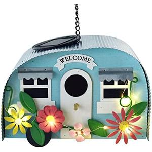 BAYN Bird Houses for Outside Decorative with 10 LEDs Solar String Lights Humming Bird Houses for Outside Hanging Handwork Bird Nest Garden Decor Outdoor