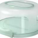 Round Cake Carrier Two Sided Cake Holder Serves as Five Section Serving Tray, Portable Fits 10 inch Cake, Box Comes With Handle, Container Holds Pies (Green)