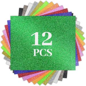 Glitter HTV Heat Transfer Vinyl Bundle - 12 Pack 12 "X10 Glitter Iron on Vinyl for DIY T-Shirts Sheets for Glitter Iron on Vinyl, Cricut Heat Transfer Vinyl- Easy to Cut & Weed for Heat Vinyl