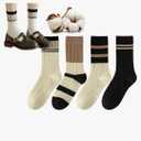 CHUNFO Womens Striped Cotton Slouch Cute Socks Crew,Retro Classic Charm,Loafers Sneakers,Size5-8