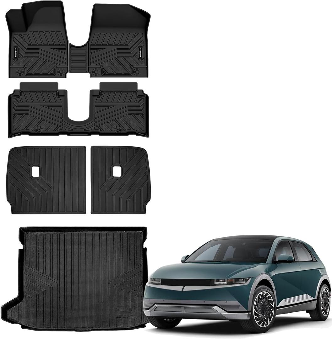 Auxko All Weather Floor Mats Cargo Mat with Backrest Mat for Hyundai Ioniq 5 Limited Movable Center Console 2022-2024 TPE Liners Accessories Guard Odorless Anti-Slip Floor Liners & Trunk Liner