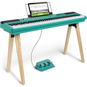 Alesis Recital Home Digital Piano with 88 Hammer Action Weighted Keys, Stand, Pedals and Lessons, Turquoise