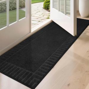 BEQHAUSE Door-Mat-Non-Slip Dirt Trapper Door Mats Low-Profile Front Door Mat Absorbent Floor Mats for Entryway Washable Mud Resistant Home Entrance Doormat, Black, 24"x60"