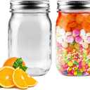 Regular Mason Jars 16oz Glass Canning Jars with Airtight Lids for Preserving, Jam, Honey, Jelly, Wedding Favors, Sauces, Meal Prep, Overnight Oats, Salad, Yogurt (2 Pack)