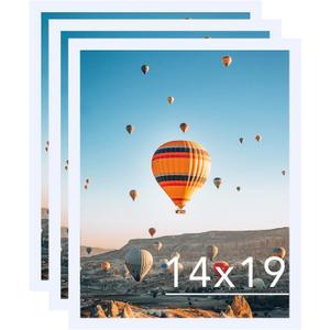 JCJMY 14x19 White Picture Frame Set of 3, Horizontal and Vertical Formats for Wall Hanging, 14 x 19 Wall Gallery Poster Photo Frames with Shatter Resistant Plexiglass, 3 Pack, White