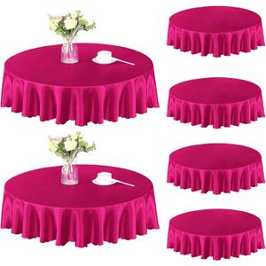 Homiest 6 Pack 60 Inch / 5ft Round Tablecloth Satin Table Cover, Hot Pink Table Cloth Overlay for Wedding Reception Graduation Banquet