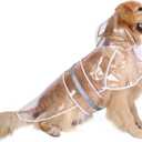 HDE Dog Raincoat Jacket Reflective Adjustable Hooded Pet Poncho Rain Coat with Leash Hole for Small to X-Large Dogs Clear - XL
